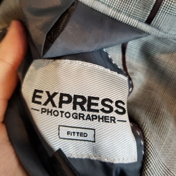 Express Blazer Mens 36R Gray Photographer Wool Fitted Suit Coat Jacket Career - Picture 7 of 9